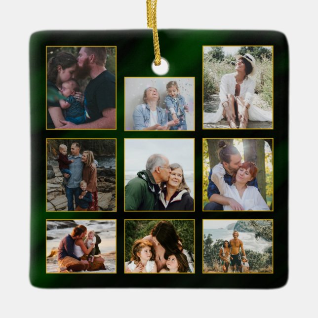 Ornement En Céramique Elégant Emerald Green Gold Cadres Photo Noël (Devant)