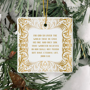 Ornement En Céramique Élégant Golden Custom John 3:16 Bible Noël