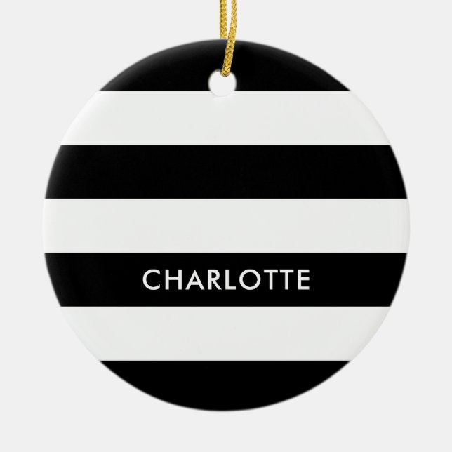 Ornement En Céramique Elégant luxe personnalisé noir et blanc rayé (Devant)