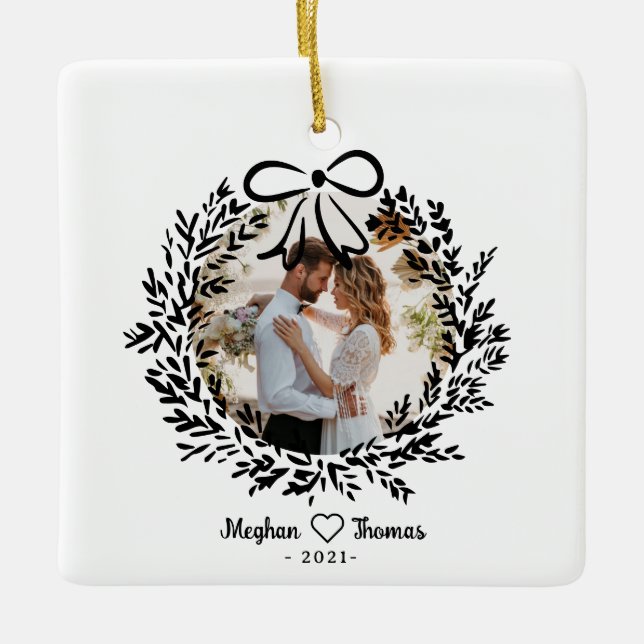 Ornement En Céramique Élégant marié Love photo Ornament (Devant)
