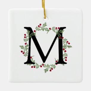 Ornement En Céramique Élégant monogramme de couronne de Noël