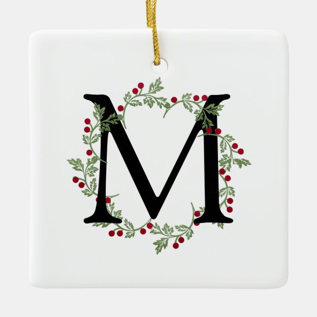 Ornement En Céramique Élégant monogramme de couronne de Noël (Devant)