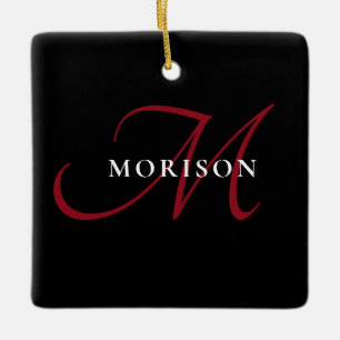 Ornement En Céramique Élégant Monogramme moderne noir rouge