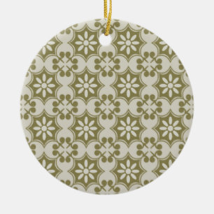 Ornement En Céramique Élégant motif répétitif de Fleur de Lis vert olive