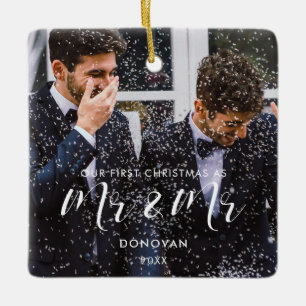 Ornement En Céramique Elegant Our First Christmas as Mr & Mr photo