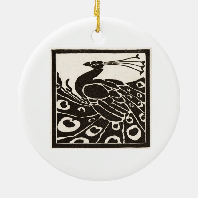 ORNEMENT EN CÉRAMIQUE ÉLÉGANT PEACOCK BLANC NOIR (Dos)