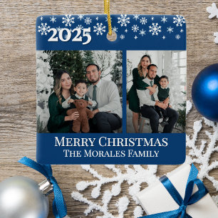 Ornement En Céramique Élégant Porte-Photo Bleu de Souvenir de Famille 2