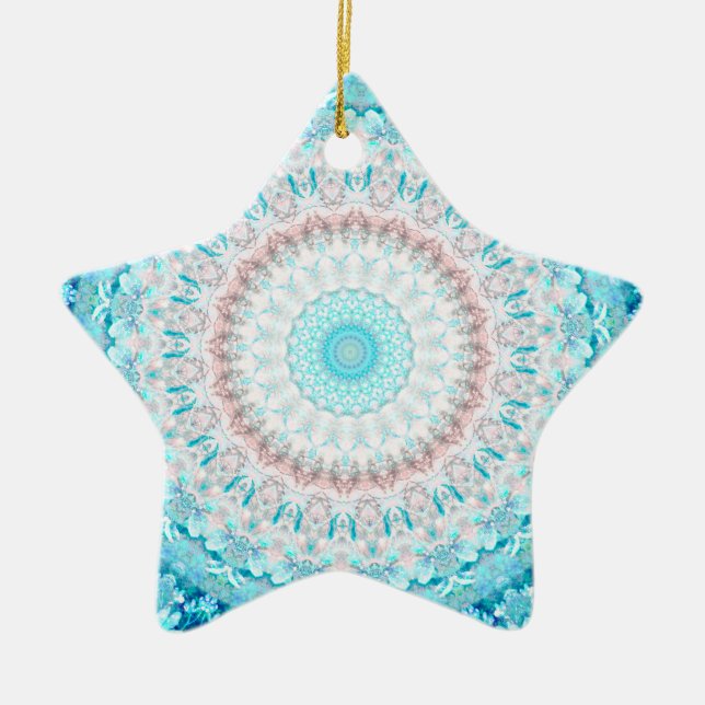Ornement En Céramique Elégant Sky Blue Crystal Mandala (Devant)