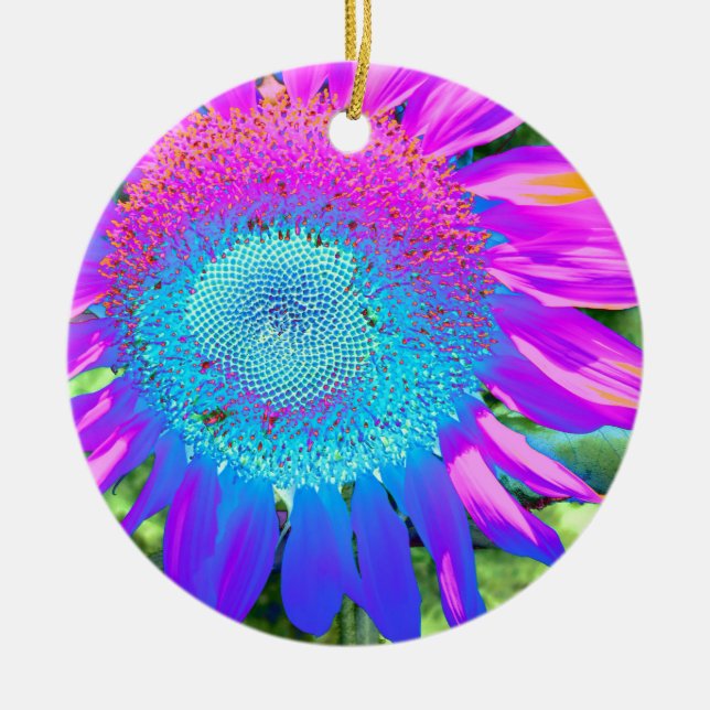 Ornement En Céramique Élégant tournesol violet rose bleu floral (Devant)