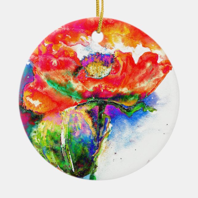 Ornement En Céramique Elégante aquarelle rouge florale (Devant)