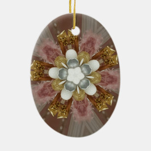 Ornement En Céramique Élégante Fleur blanche d'or gris argenté rose anti