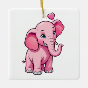 Ornement En Céramique Eléphant Bébé Rose Cute Avec Amour