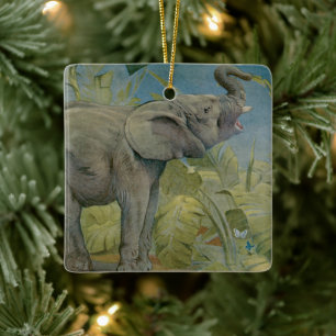 Ornement En Céramique Eléphant d'Afrique vintage dans la jungle, EJ Detm