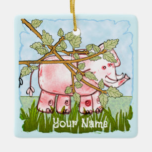 Ornement En Céramique Éléphant Rose Caché