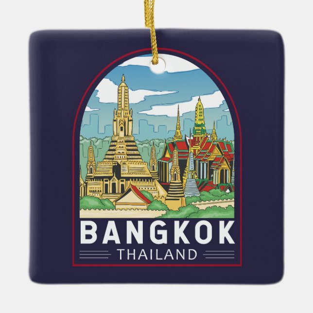 Ornement En Céramique Emblème Bangkok Thaïlande Travel Retro (Devant)