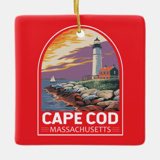 Ornement En Céramique Emblème d'art de voyage Cape Cod Massachusetts (Devant)