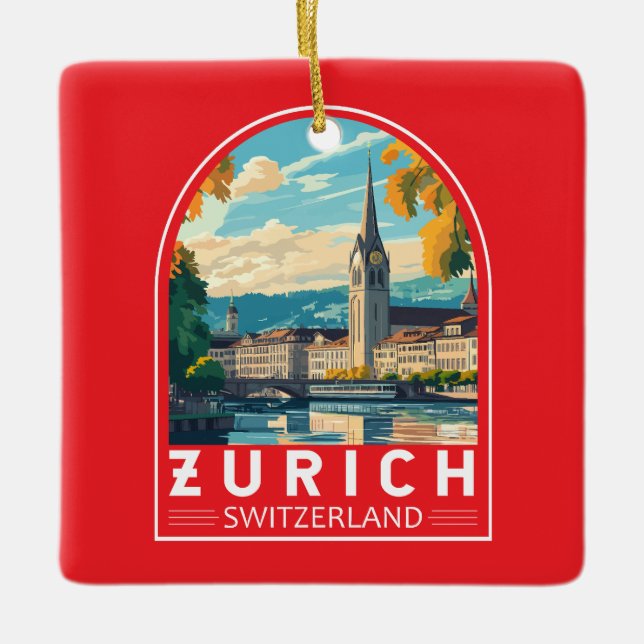 Ornement En Céramique Emblème d'art de voyage de Zurich Suisse (Devant)