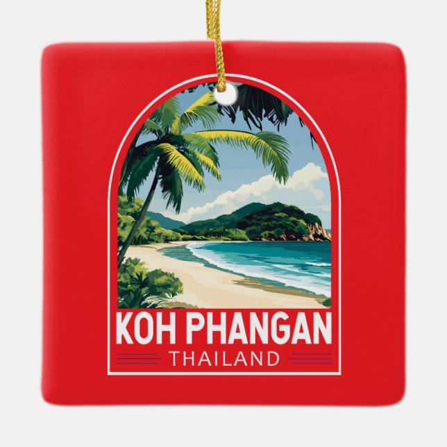 Ornement En Céramique Emblème d'art de voyage Koh Phangan Thaïlande (Devant)