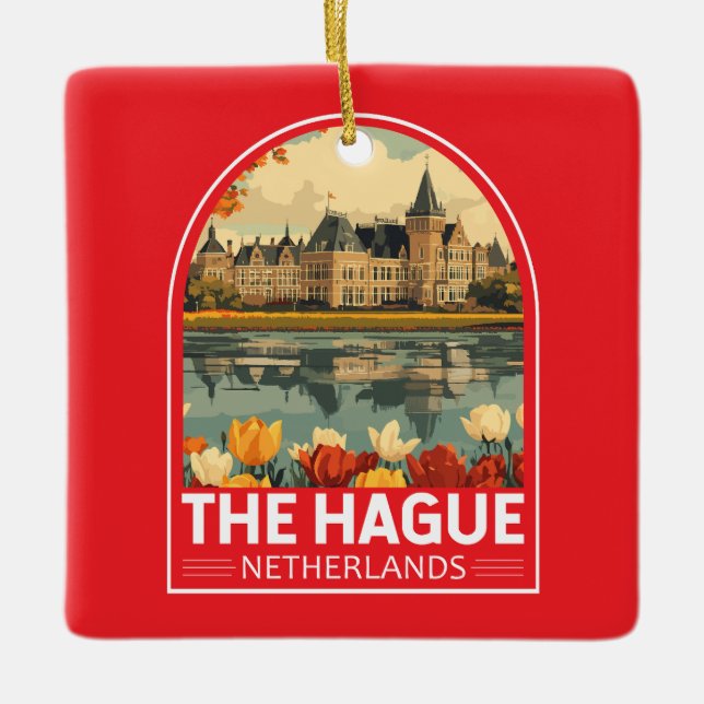 Ornement En Céramique Emblème de La Haye Pays-Bas Travel Art (Devant)