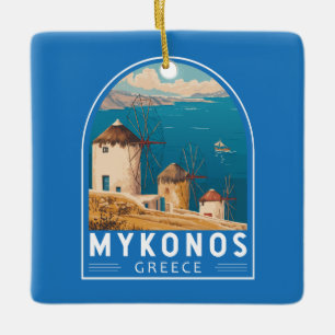 Ornement En Céramique Emblème de Mykonos Grèce Travel Art