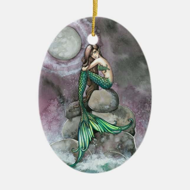 Ornement En Céramique Emerald Mermaid Imaginaire Art Ornament (Devant)