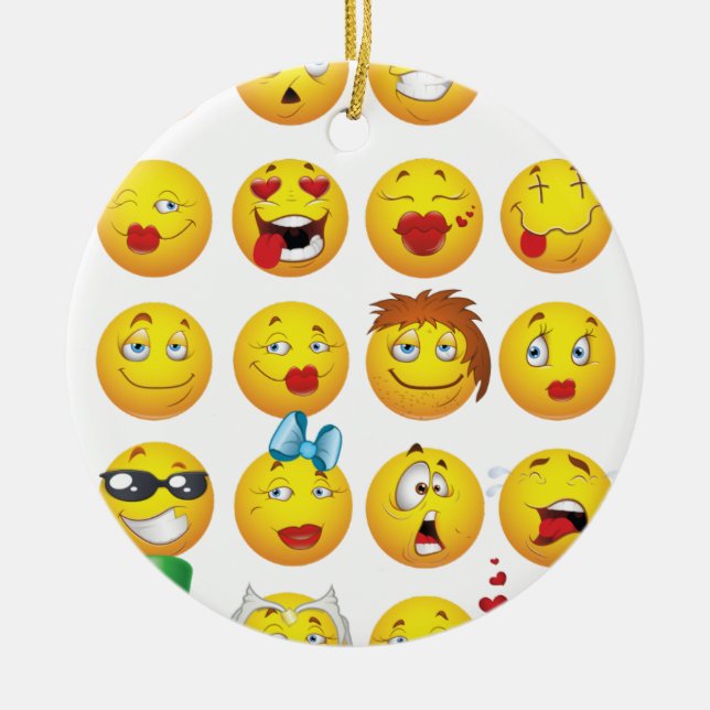 Ornement En Céramique Emoji drôle fait face à des sourires (Devant)