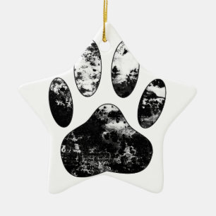 Ornement En Céramique Empreinte de patte de chien gris noir et blanc