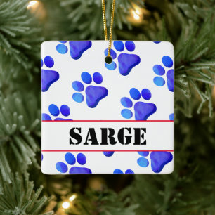 Ornement En Céramique Empreintes de pattes Blue PET NAME Patriotic Chien