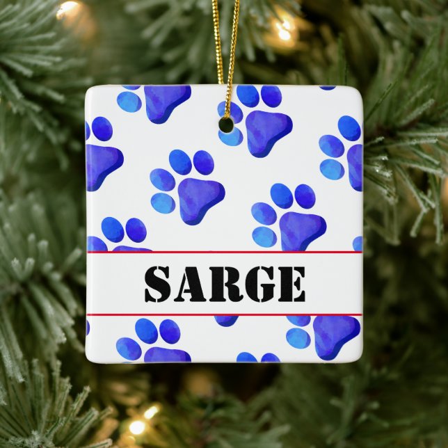 Ornement En Céramique Empreintes de pattes Blue PET NAME Patriotic Chien (Arbre)