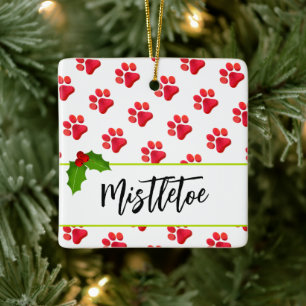 Ornement En Céramique Empreintes de pattes de Noël Red PET NAME Fun