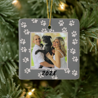 Ornement En Céramique Empreintes de pattes Famille Chien Chat Double Orn