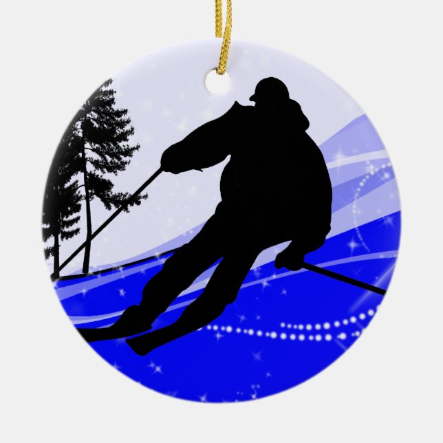 Ornement En Céramique En descendant sur la pente de ski (Devant)