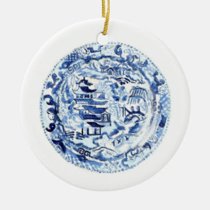 Ornement en céramique en plaque de Chinoiserie