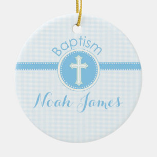 Ornement En Céramique Enfant bleu de baptême de Dieu, personnalisable