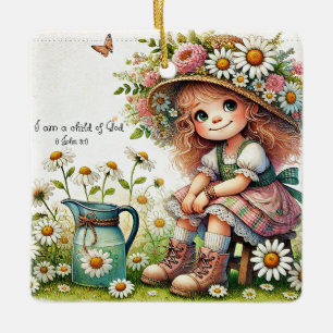 Ornement En Céramique Enfant de Dieu personnalisé fille de marguerite