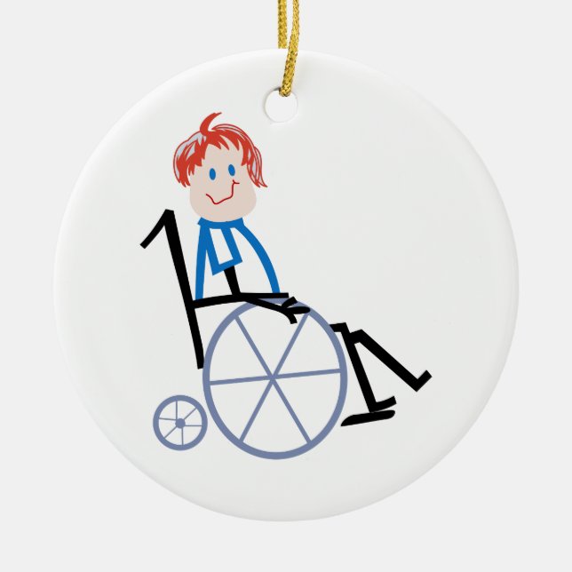 Ornement En Céramique Enfant de fauteuil roulant de bâton (Devant)