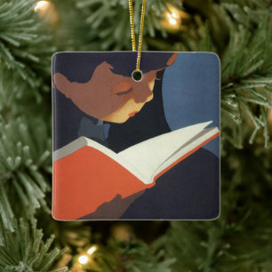 Ornement En Céramique Enfant de style ancien lisant un livre de la bibli