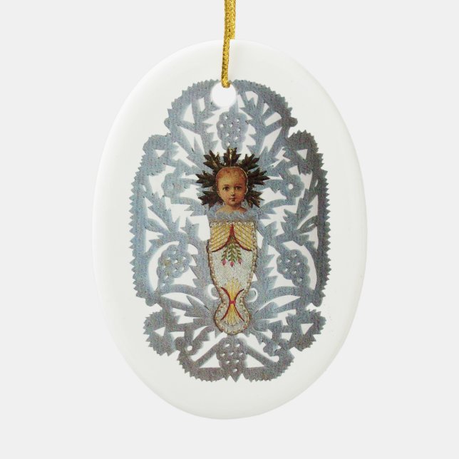 Ornement En Céramique Enfant Jésus, Antique Papier de Noël Carture (Devant)