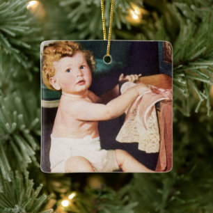 Ornement En Céramique Enfant Mignon de l'Âge Tendre Jouant avec la Commo