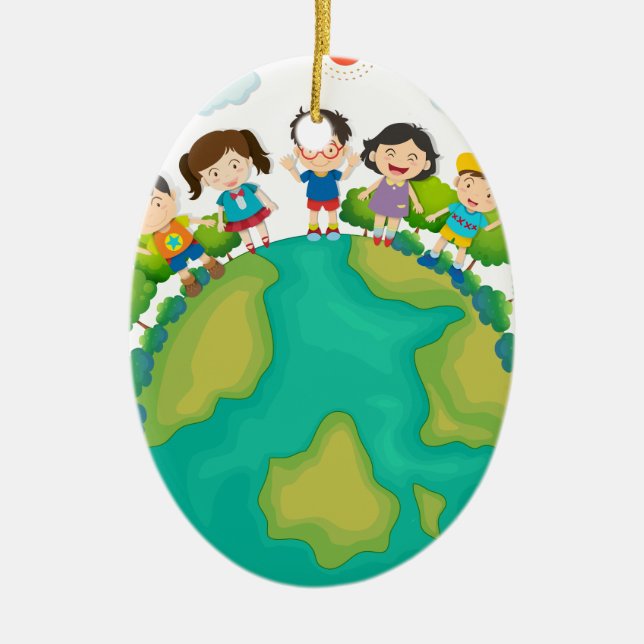 Ornement En Céramique Enfants debout autour de la terre (Devant)