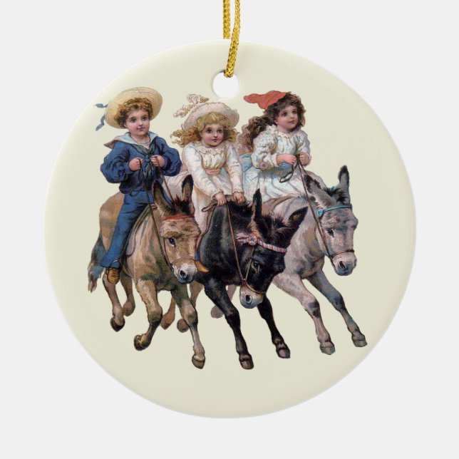 Ornement En Céramique Enfants et chevaux victoriens (Devant)