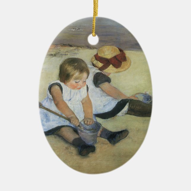 Ornement En Céramique Enfants jouant sur la plage par Mary Cassatt (Devant)