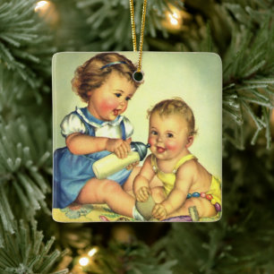 Ornement En Céramique Enfants vintage, tout-petits heureux et mignons so