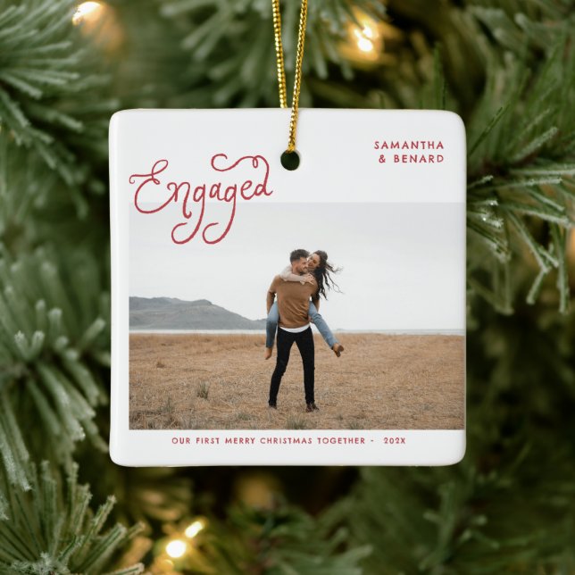 Ornement En Céramique  Engaged Couples Photo Whimsical  (Arbre)