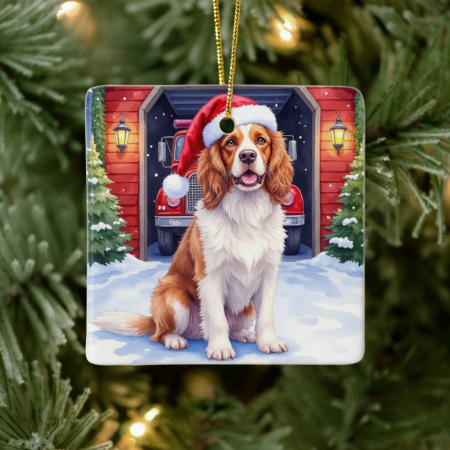 Ornement En Céramique English Springer Spaniel Fire Station Santa (Arbre)