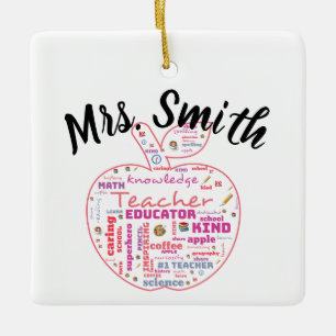 Ornement En Céramique Enseignant personnalisé Apple Word Art Cadeau