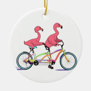 Ornement En Céramique Ensemble Flamants roses tandem tellement heureux