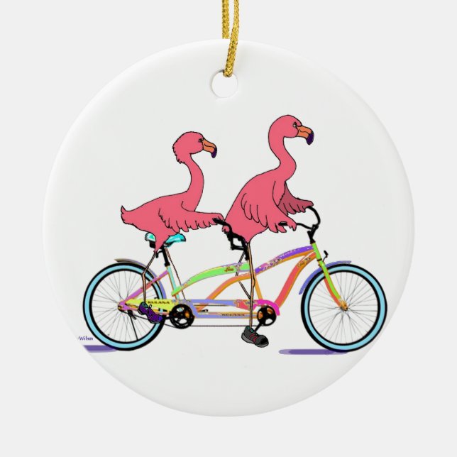 Ornement En Céramique Ensemble Flamants roses tandem tellement heureux (Devant)