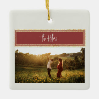 Ornement En Céramique Envoi d'amour Rouge et or Photo Collage Famille