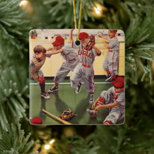 Ornement En Céramique Équipe de baseball vintage, garçons se bousculant